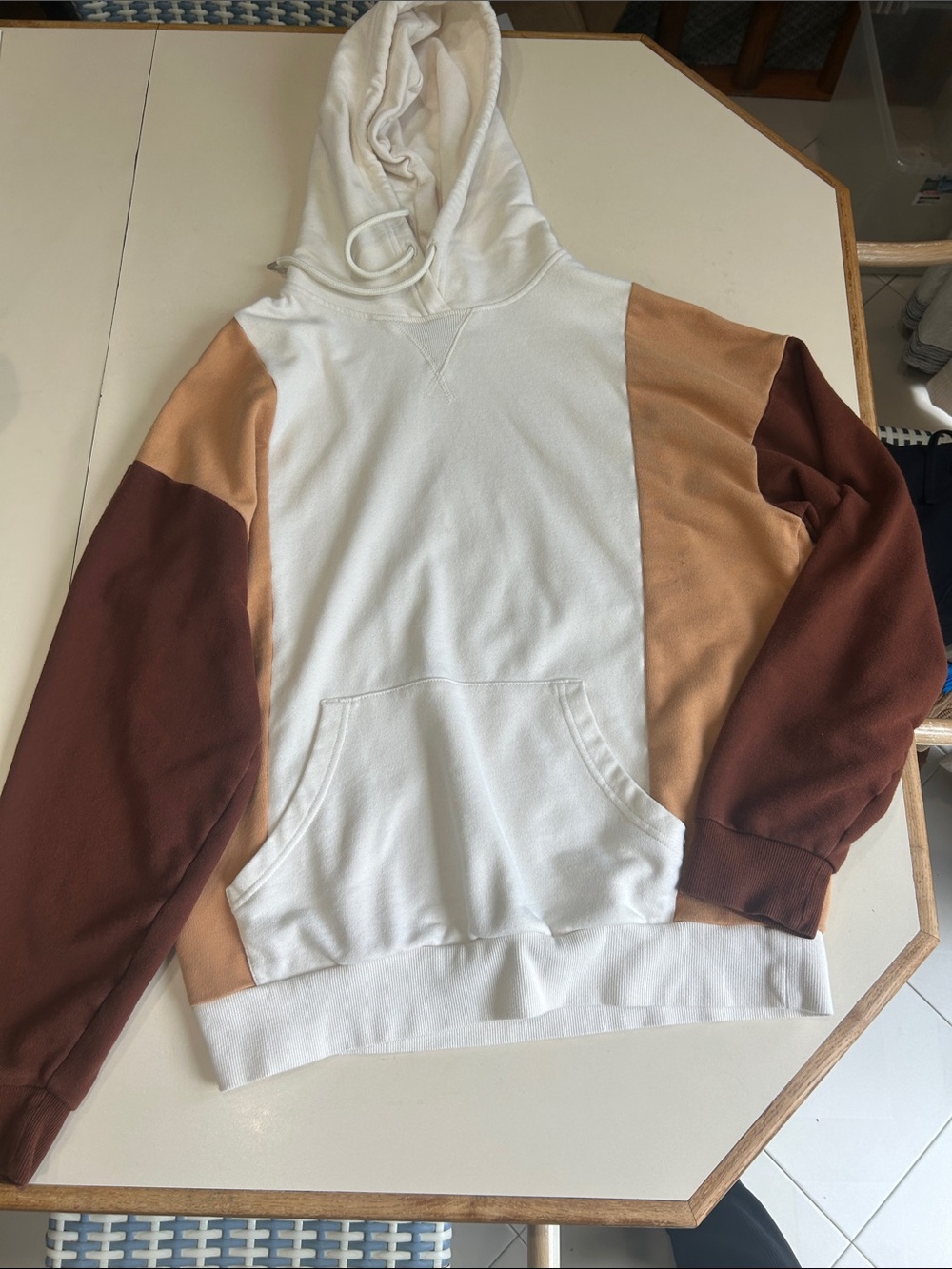 Target Men's Colorblock Crewneck Hoodie - White, Tan & Brown